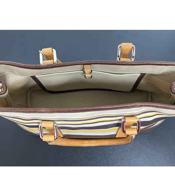 Coach Hampton Canvas Tote Yellow and Brown Stripes - Picture 6 of 9